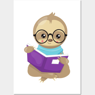 School Sloth, Cute Sloth, Baby Sloth, Eyeglasses Posters and Art